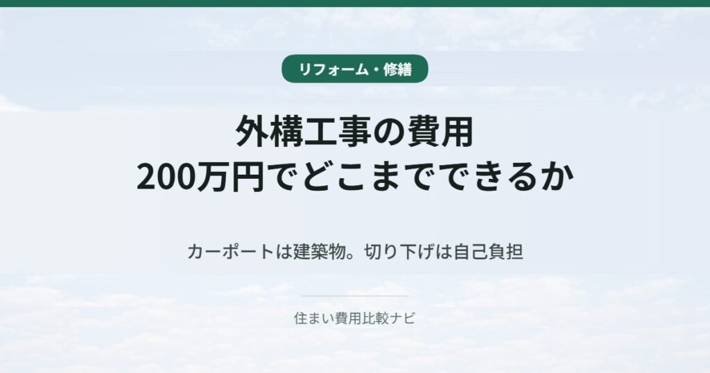 外構工事の費用。200万円でどこまでできるか。カーポートは建築物。切り下げは自己負担